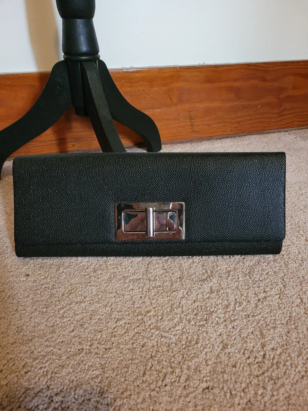 Kate Landry Black Textured Clutch with Silver Hardware
